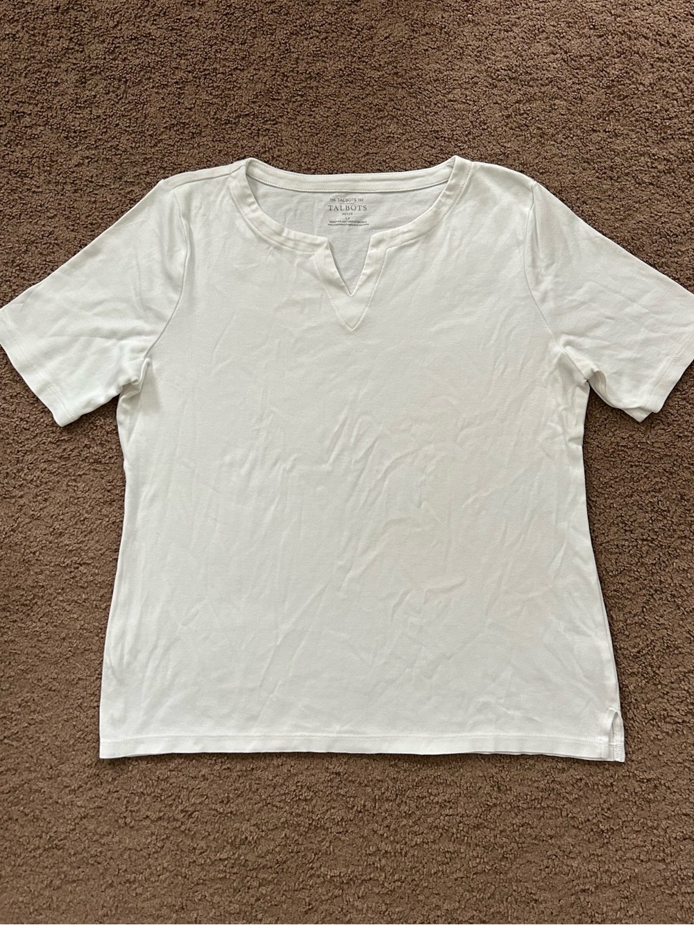 Talbots Women’s 100% Pima Cotton White Short Sleeve V-Notch Top LP L Petite